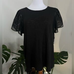 Express Large Black Shirt with lace sleeves like new